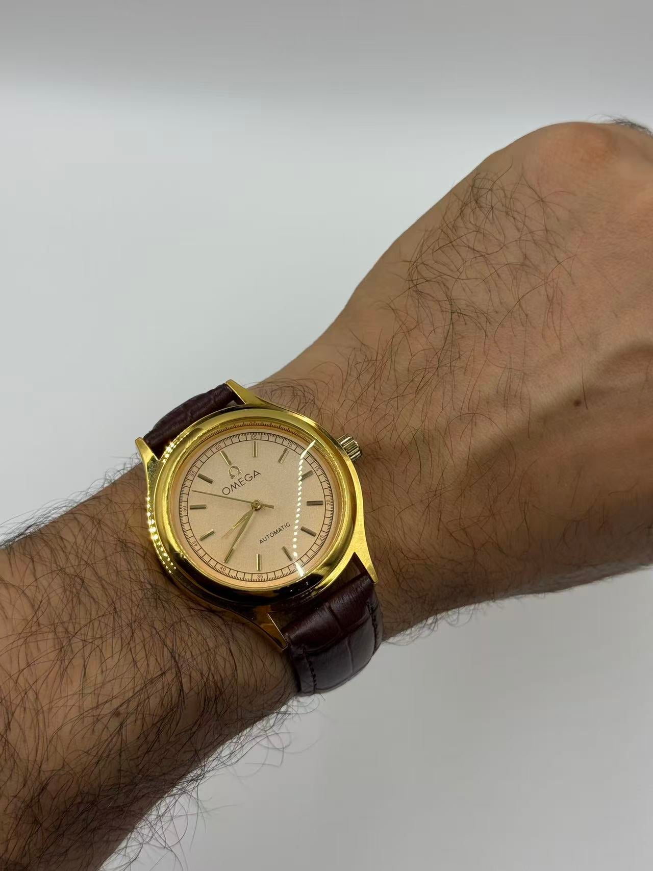 OMEGA Rounded Gold Vintage Automatic Watch For Men