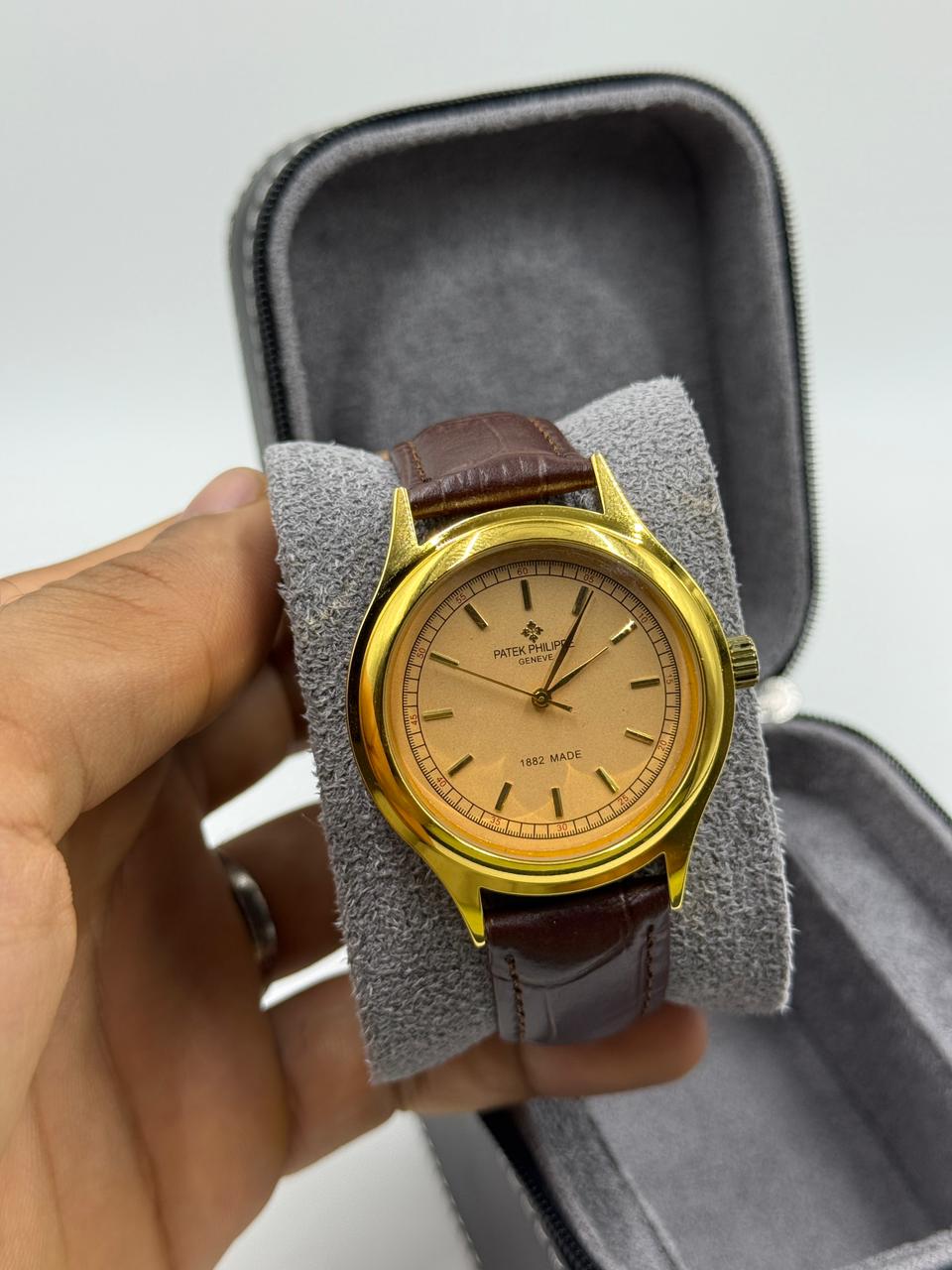 Rounded Gold Vintage Automatic Watch For Men
